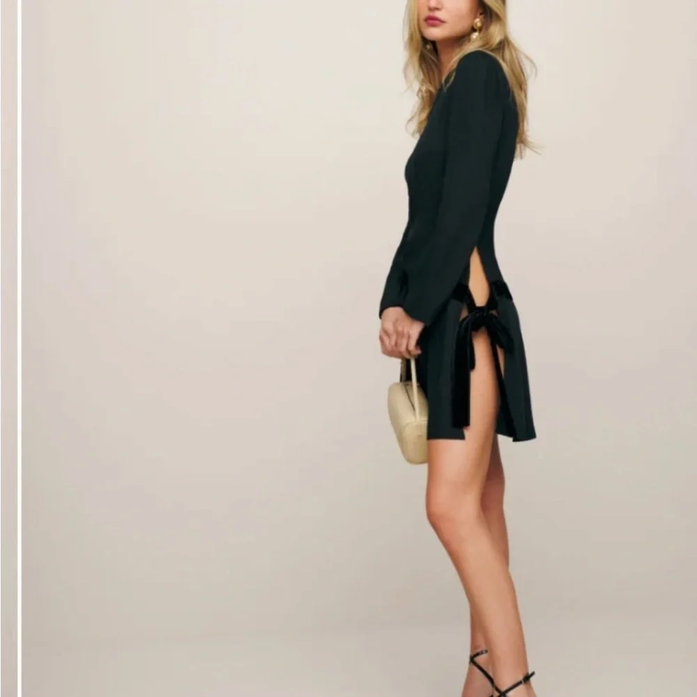 Reformation Black Mini Dress with Velvet Accents - Picture 3 of 5